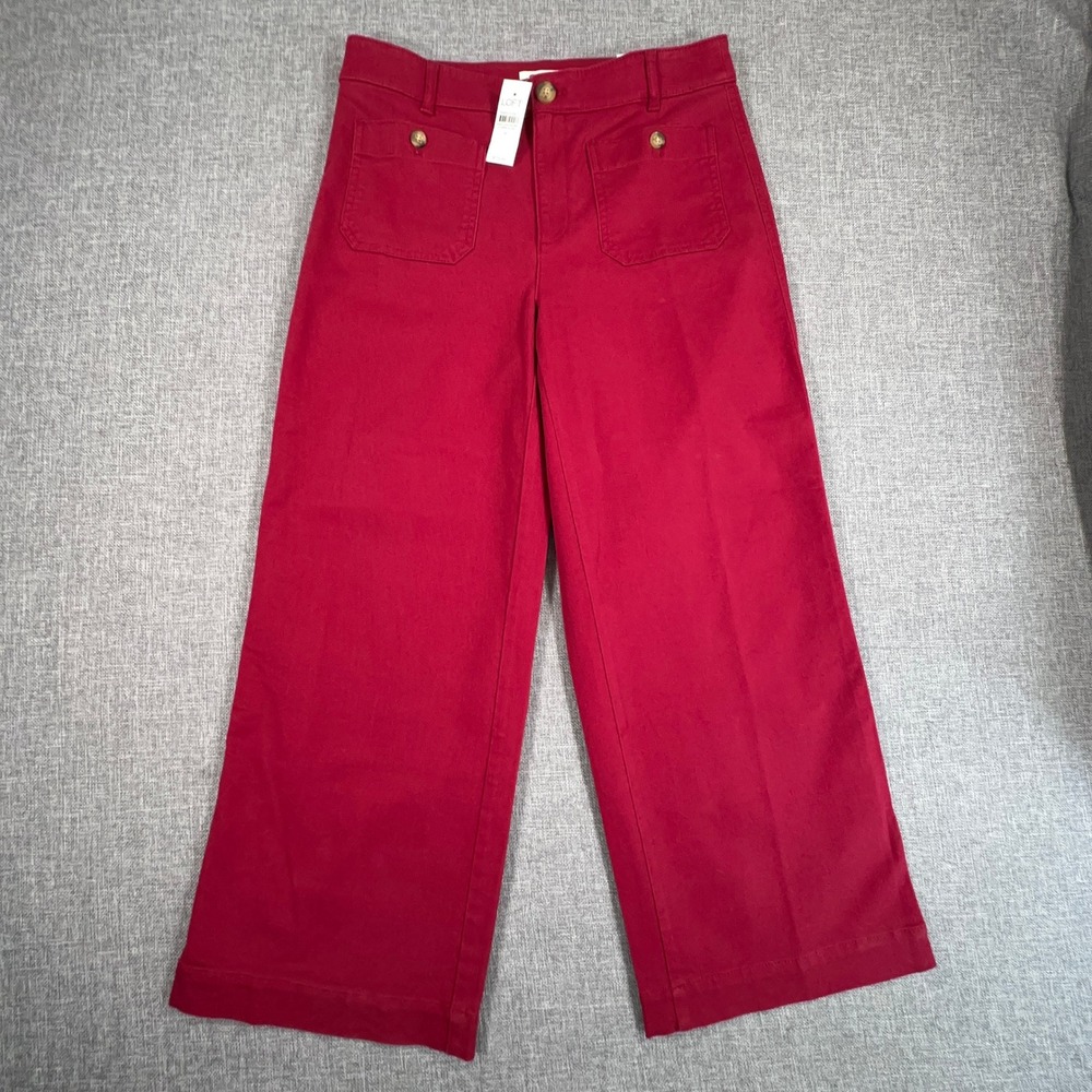 LOFT The Palmer Wide Leg Crop Pants Size 6 Red High Rise Patch Pocket Twill NEW